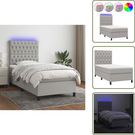 Sommier à lattes de lit avec matelas et LED Gris clair 80x200cm - Sommier Tapissier - Lit Plateforme - Lit Avec Led - Matelas À Ressorts Ensachés - Têted Lit Ajustable (1/5)