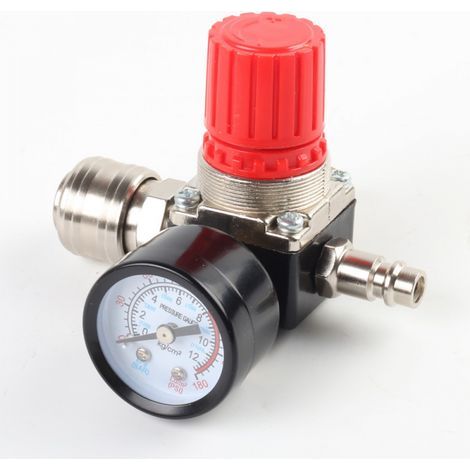 Regulador de presión de aire comprimido: separador de agua y aire comprimido de 1/4 de pulgada con manómetro, regulador de presión de 120 PSI, regulador de aire comprimido, estándar UE de 4 orificios, (1/5)