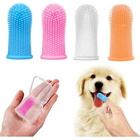 paquet De 4 Brosse Dents Pour Chien, Kit Brosse Dents Doigt, Poils Entirement Envelopps, Dents Faciles Nettoyer, Soins Dentaires Pour Chiots, C (1/5)