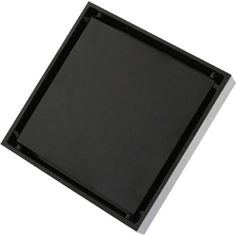Caniveau de douche invisible carré de 10 cm (4 pouces) en acier inoxydable anti-odeurs, pour salle de bain, carrelable, noir, épaisseur 1,3 mm. (1/5)