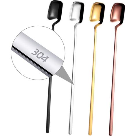 Cuillère à Mélanger Longue Manche pour Thé Jus Desserts Lot de Assorties Inox Facile Nettoyage Accrocher Tasse Couleur Aléatoire (1/5)