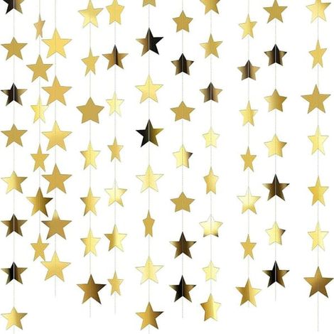 Guirlande d'étoiles en papier réfléchissant, réutilisable et résistante, idéale pour la décoration de fêtes, mariages et anniversaires. Longueur : 20 mètres, couleur or. (1/4)