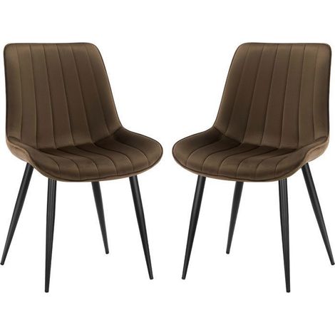 Chaise salle à manger - WAFTING - Lot de 2 - Velours marron - Pieds métal - Style scandinave (1/5)