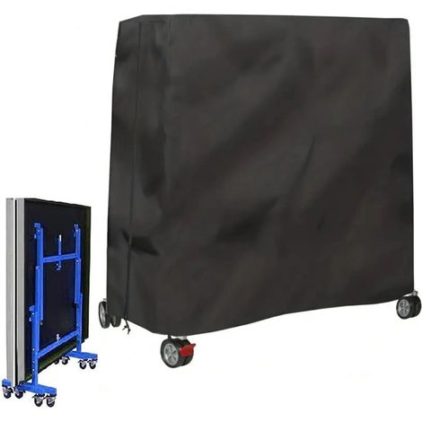 Housse de protection imperméable 210D pour table de ping-pong - 165 × 70 × 185 cm - Résistante à la pluie, à la neige et aux UV - Usage intérieur et extérieur - Noire (1/5)