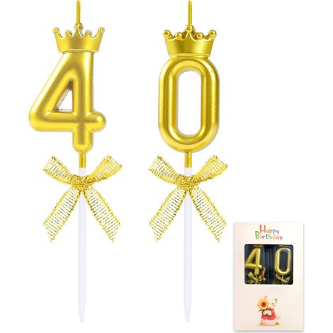 Bougie dorée en forme de chiffre 40 pour homme et femme - Décoration de gâteau d'anniversaire de mariage (1/5)