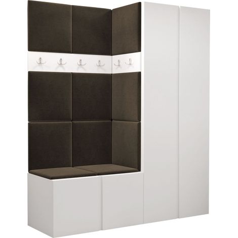 Meuble d'entrée Pinis III, Polo 877, 186x158x46cm, Stratifié, Tissu, Murale, À poser