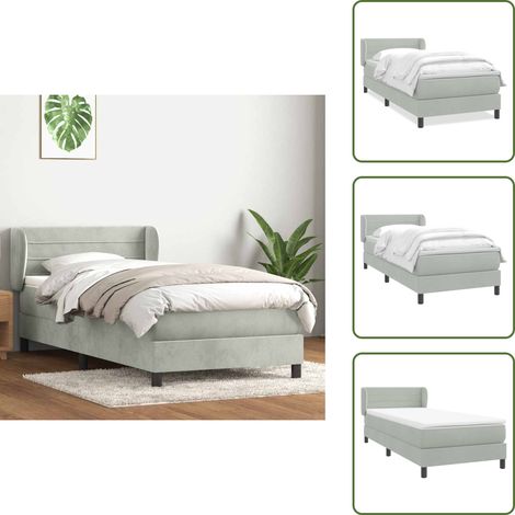 Cama de muelles ensacados - vidaXL Cama box spring con colchón terciopelo gris claro 80x210 cm - Cama con orejas