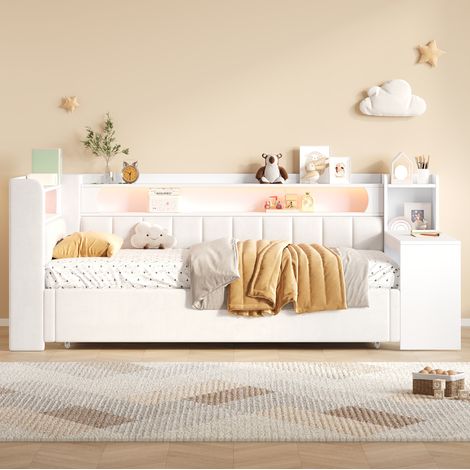 Ausziehbett 90x200 cm aus weißem MDF mit Schreibtisch, platzsparend, ohne Matratze – MEUBLIV (1/5)