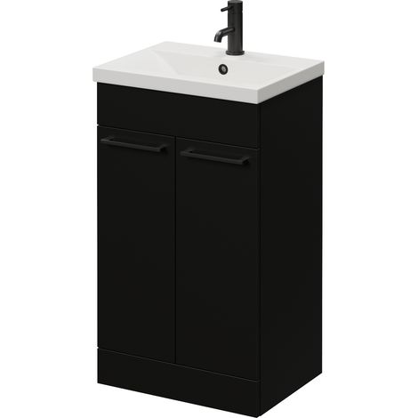 Napoli 390 Matt Black 500mm 2 Door Vanity Unit with Glide Basin - 500mm - Matt Black 160mm Handle