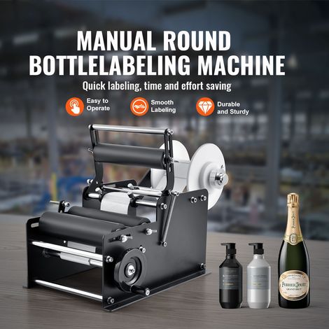 Etiqueteuse manuelle ronde A3 201 inox, 15-20 étiquettes/min, pose étiquette bouteille cylindrique, diamètre 1.98-11.99 cm, avec barre presse (1/5)