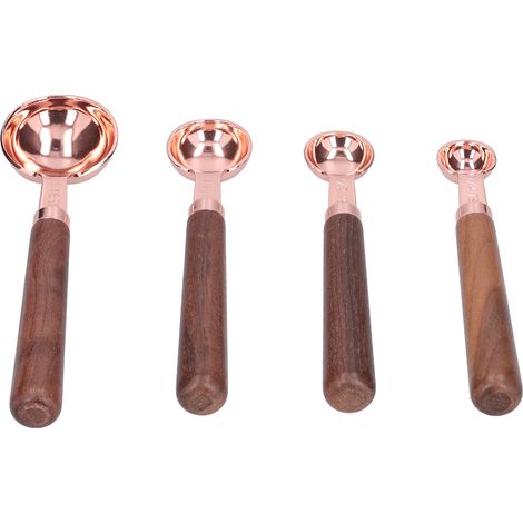 4-teiliges Set Messbecher in Roségold mit Skala und Messlöffel aus Edelstahl für die kleine Küche (1/5)