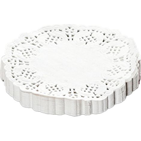 150pcs Ronds Papier Dentelle Blancs Jetables Fleurs Creux Absorbant Huile Friture Pizza Desserts Gâteau (1/5)