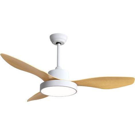 Abrila HAYATE ventilador de techo LED para interior, motor DC, 3 aspas haya, 97 cm, 6 velocidades, mando, memoria, temporizador, blanco/haya (1/3)