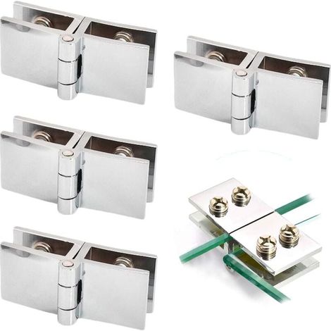 Charnières à 180 degrés pour porte en verre, lot de 4, en alliage de zinc, pour vitrine, cave à vin, salle de bain (1/4)