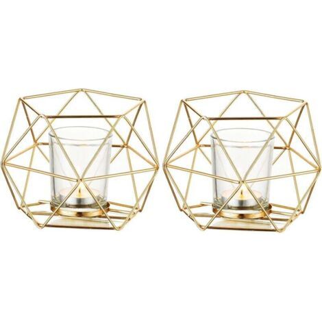 QORVA-Bougie Doré Bougeoir - Lot de 2 Bougeoirs Mariage Centre de Table pour Bougies Géométrique Design Moderne de Anniversaire Maison Décoration Métal-Fei Yu (1/4)
