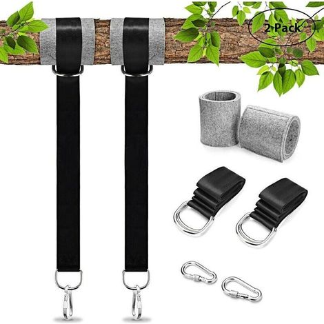 Kit Suspension Balançoire/Hamac - Sangles 1,5m + Protecteurs d'Arbre + Mousquetons - Noir - Installation Rapide (1/4)
