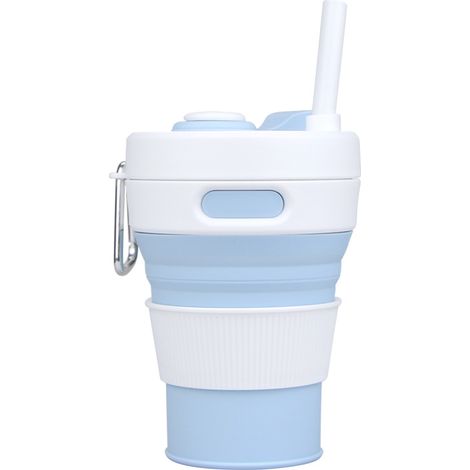 Gobelet pliable en silicone bleu clair de 450 ml avec couvercle en plastique et paille, sans BPA, réutilisable et portable, idéal pour les activités de plein air, le camping, les pique-niques et la ra (1/5)