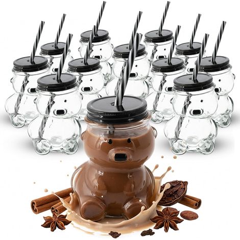 Novaliv 12x tasses à vin chaud 300 ml Tasse de Noël personnalisée avec paille - ours comme tasse à vin chaud - tasse à motif ours sapin de Noël tasses