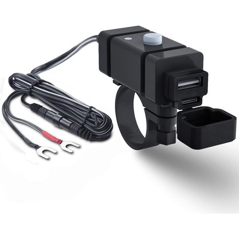Kit Chargeur de téléphone pour 18W, Charge Rapide de l'anneau à l'USB C 3.0A, Double Port USB Mobile sur Le Guidon avec Interrupteur et fusible pour Les 12V/24V (1/5)