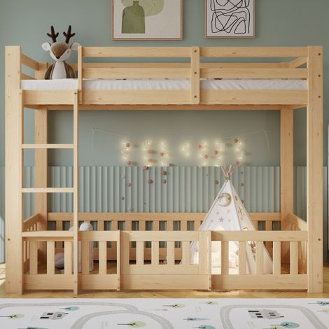 MEUBLIV lit mezzanine 90x200 cm naturel – escalier droit, avec porte, sans matelas (1/5)