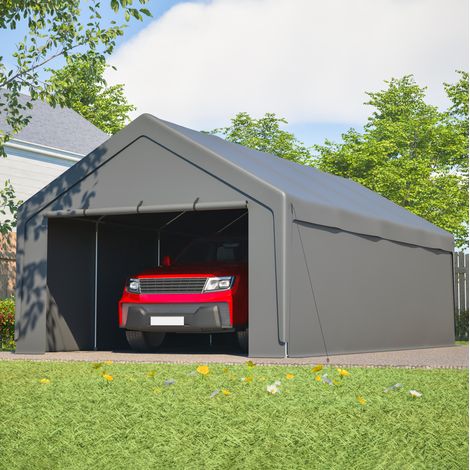 Carport 765x400x311 cm en métal gris, facile à monter pour voiture et bateau FloraGrace (1/5)