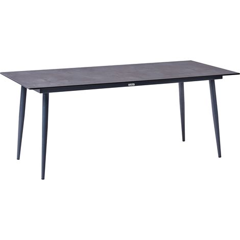 Mesa de comedor de jardín con tablero de HPL y estructura de aluminio resistente a los rayos UV agua óxido gris oscuro con tablero gris Tolentino
