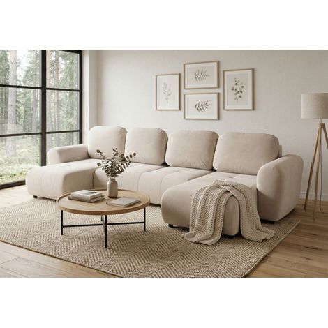 Wohnlandschaft mit Schlaffunktion BRUSK Sofa in Stoff Paros Altweiß (1/5)