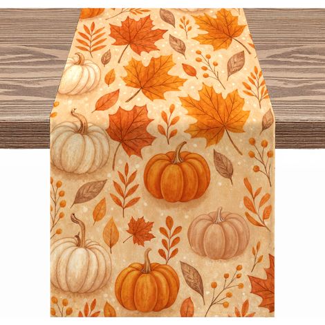 Chemin de table, nappe à motif de feuilles d'automne, 40 x 220 cm, pour table, banc et Noël (1/5)