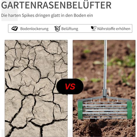 Aérateur de gazon Outsunny 43,5 cm manuel avec coffre de rangement, outil jardin décompacteur pour sols compactés et entretien pelouse (1/4)