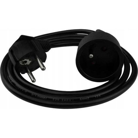 Cable alargador de 1 toma, 1,5 m, con o sin conector de 3x1,0 mm², color negro. (1/2)