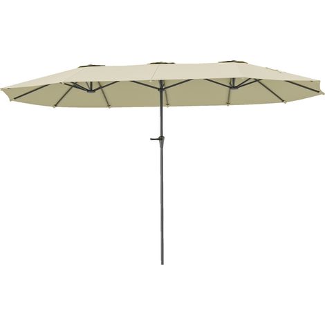 Sombrilla Doble 4x2,2 m Sombrilla Terraza Exterior con Manivela Manual Impermeable y Protección UV30+ Crema