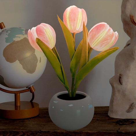 Tulpenlampe, Tischlampe, Schreibtischlampe, LED-Blumenornament, künstliches Tulpen-Nachtlicht mit Keramikvase, für Zuhause, Wohnzimmer, Büro (1/5)