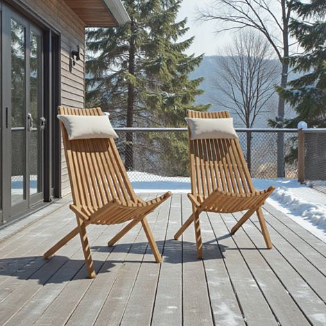 Chaises longues pliables en teck massif Santiago (lot de 2) (1/5)