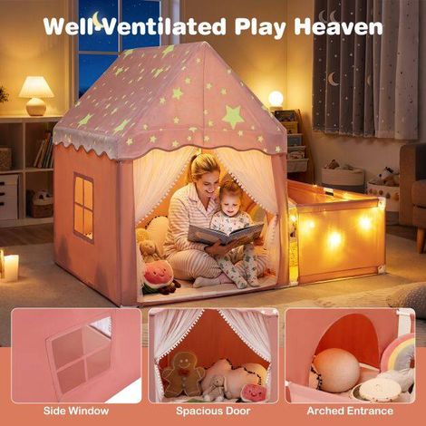 Tente de jeu enfant rose 2-en-1 avec tapis rembourré, étoiles phosphorescentes et fenêtre pour chambre, salle de jeux et jardin (1/5)