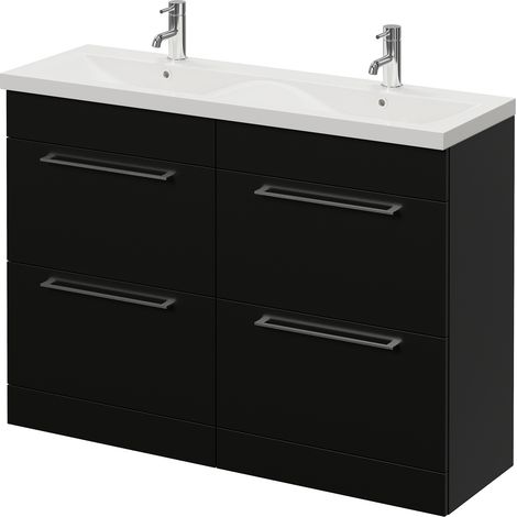 Napoli 390 Matt Black 1200mm 4 Drawer Vanity Unit with Double Glide Basins - 1200mm - Chrome 320mm Handle