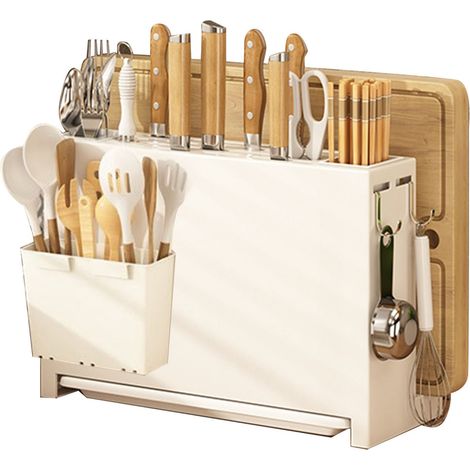 Baguettes de cuisine blanches, support de couteaux, planche à découper, support de vidange magnétique intégré pour la maison