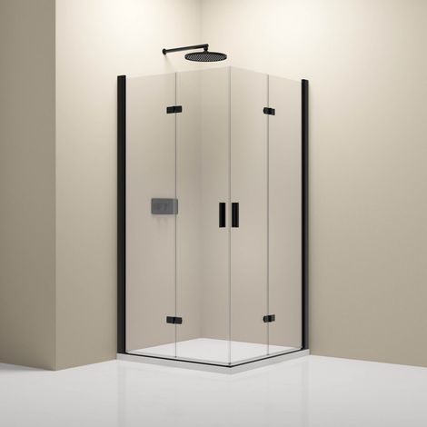 BERNSTEIN - Cabina de ducha angular de cristal 8mm Cabina de ducha completa 2 puertas angulares plegables - NT213 - 100x100x195cm, Negro mate