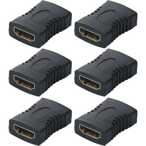 Lot de 6 Coupleur HDTV, Adaptateur HDTV Femelle vers Femelle, Connecteur HDTV Plaqué Or, HDTV Câble Extension Connector Converter Supporte, Noir (1/4)
