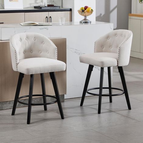 Barhocker 2er Set, drehbar, Leinen, Holzrahmen, Beige (1/5)