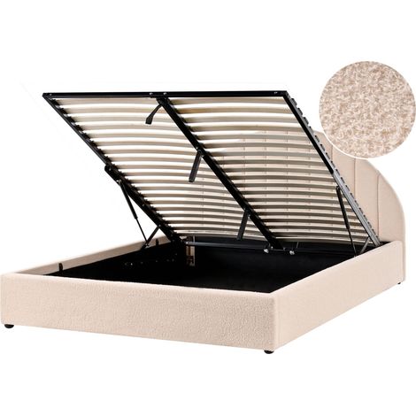Lit Double Minimaliste Moderne en Bouclé 140 x 200 cm avec Rangement Beige Clair Chadenet (1/5)