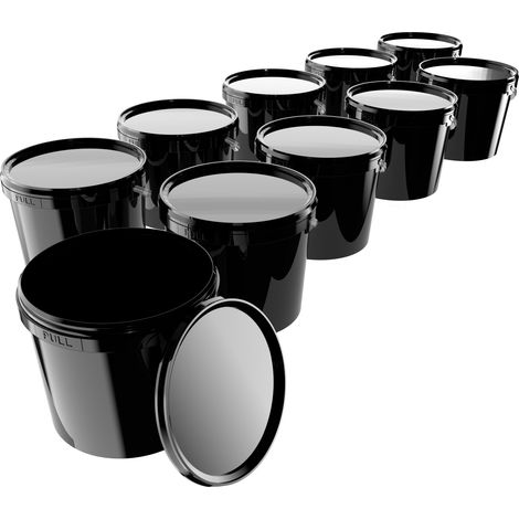 10x Eimer mit Deckel 5l Schwarz Rund Kunststoff Eimer Lebensmittelecht, luftdicht und stabil