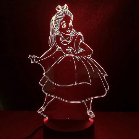 Lampe de chevet LED 3D Alice au pays des merveilles, changement de couleur