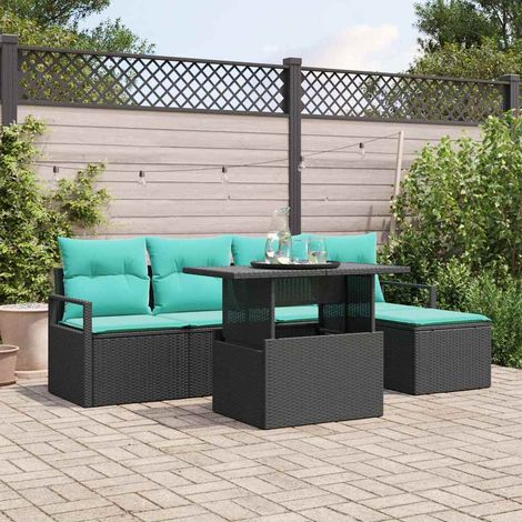 Salon de jardin modulaire en résine tressée avec coussins Ensemble de canapé 6 pièces Noir et bleu - PANGIVO (1/5)