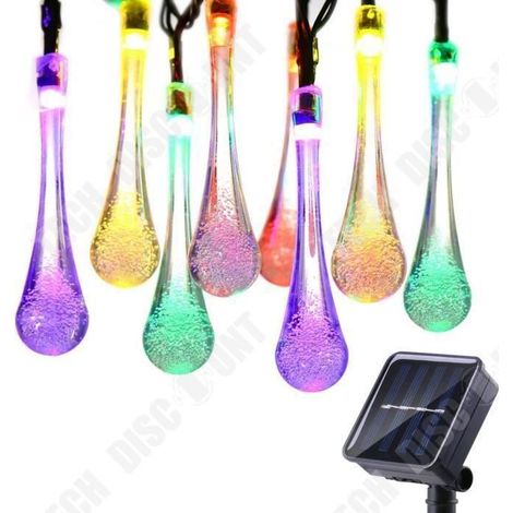 1 guirlande lumineuse solaire, goutte d'eau cristalline, 20 LED multicolores, 4,8 m, 8 modes, décoration extérieure jardin terrasse fête