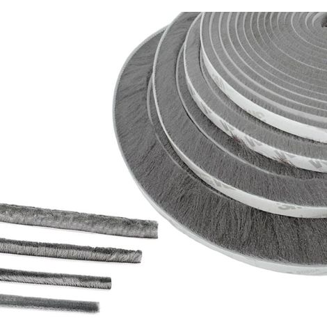 Türdichtung mit Bürsten, 5 m (L) x 9 mm (B) x 23 mm (T), Grau, Fensterdichtung zur Schalldämmung von Türen, selbstklebende Bürstendichtung, Bürstendichtung für Schiebetüren, Bürstendichtung für Moskit