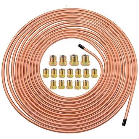 Tuyau de Frein en Cuivre 25ft/7,62m Ø 4.75mm, Kit de Conduite Générale de Frein Replacement, Auto Tube Tuyau de Carburant Frein, 3/16\" de Rechange pour Automobile avec 16 Raccords (1/5)