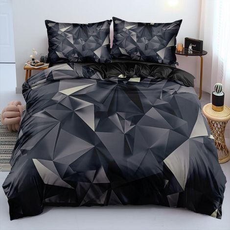 Bettwäsche-Set 220x240cm 3D Geometrie Grau Schwarz Mikrofaser mit Reißverschluss