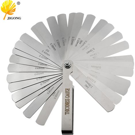 Un jeu de 32 jauges d'épaisseur de haute précision (0,02-1,0 mm) en acier inoxydable. (1/5)