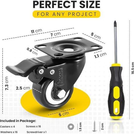 Roulette Charge Lourde de 50mm Jusqu à 300 Kg avec Vis Rondelles et Tournevis 4 Roulettes Pour 300 kg 2 freins (1/5)