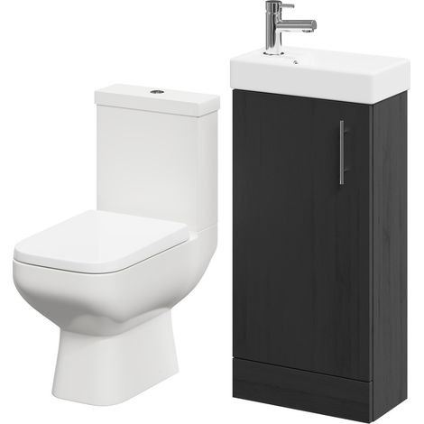Nero Oak 400mm 1 Door Floor Standing Cloakroom Vanity Unit and Toilet Suite (1/5)